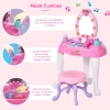  Kinderkaptafel Met Kruk 7 Muziekstukken Licht Meisje Make-upspiegel Roze 36 X 20 X 59,5 Cm 5