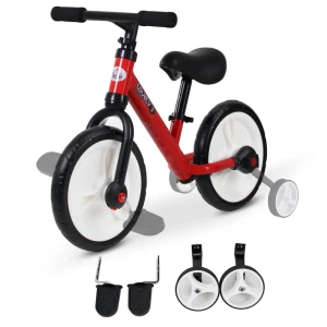  Kinderloopfiets, Loopfiets, Kinderfiets, 2-in-1, Kinderfiets Met Zijwieltjes En Pedalen, 2-5 Jaar, Zithoogte Verstelbaar, PP, Rood, 85 X B36 X H54 Cm 1