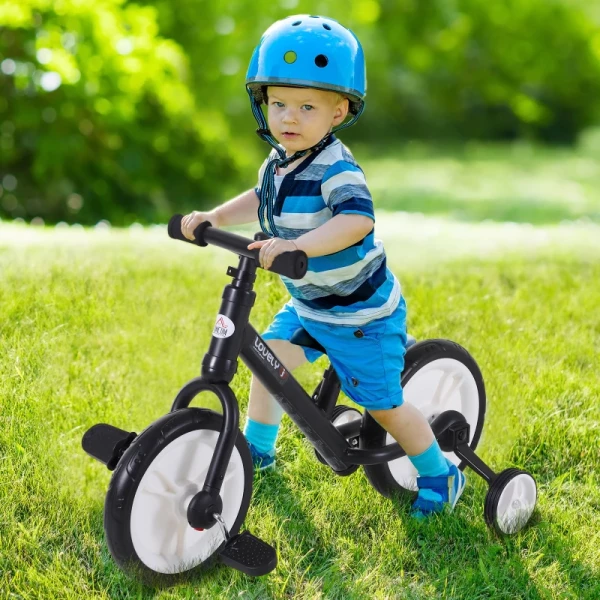  Kinderloopfiets, Loopfiets, Kinderfiets, 2-in-1, Kinderfiets Met Zijwieltjes En Pedalen, 2-5 Jaar, Zithoogte Verstelbaar, PP, Zwart, 85 X B36 X H54 Cm 2