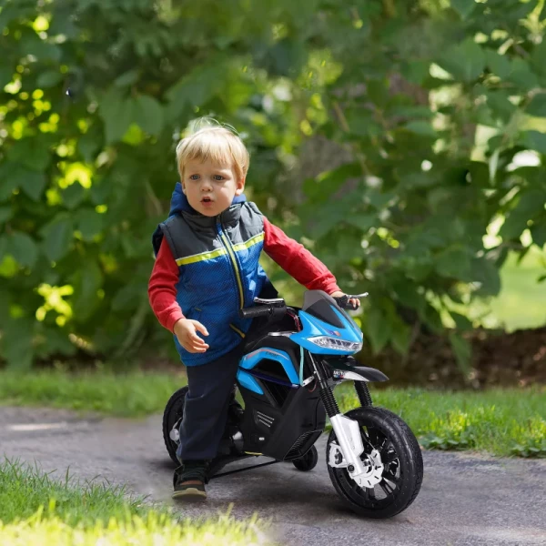  Kindermotor Elektrische Motorfiets Voor Kinderen 3-6 Jaar Lichte Muziek MP3 Elektrisch Voertuig Met Steunwielen Maximaal 3 Km/u Metaal + Kunststof Blauw 105 X 52,3 X 62,3 Cm 2