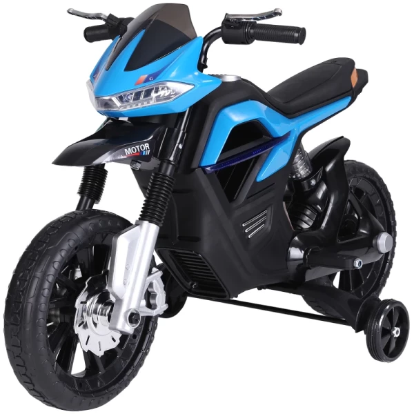  Kindermotor Elektrische Motorfiets Voor Kinderen 3-6 Jaar Lichte Muziek MP3 Elektrisch Voertuig Met Steunwielen Maximaal 3 Km/u Metaal + Kunststof Blauw 105 X 52,3 X 62,3 Cm 11