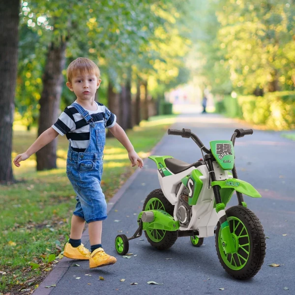  Kindermotorfiets, Elektrische Motorfiets, 45 Minuten Rijtijd, Met Zijwieltjes, Vanaf 3 Jaar, Groen+wit, 106,5 X 51,5 X 68cm 2