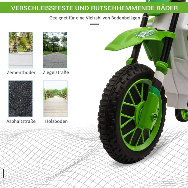  Kindermotorfiets, Elektrische Motorfiets, 45 Minuten Rijtijd, Met Zijwieltjes, Vanaf 3 Jaar, Groen+wit, 106,5 X 51,5 X 68cm 7