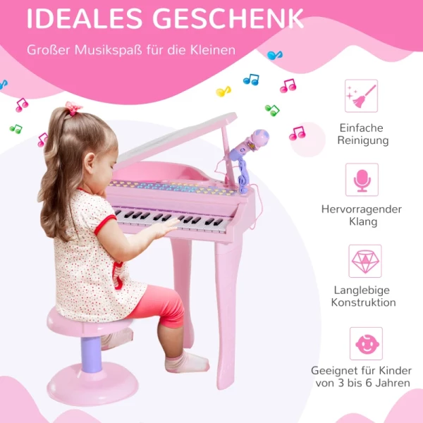  Kinderpiano Mini Piano Keyboard Muziekinstrument MP3 USB Inclusief Krukje 37 Toetsen Roze 4