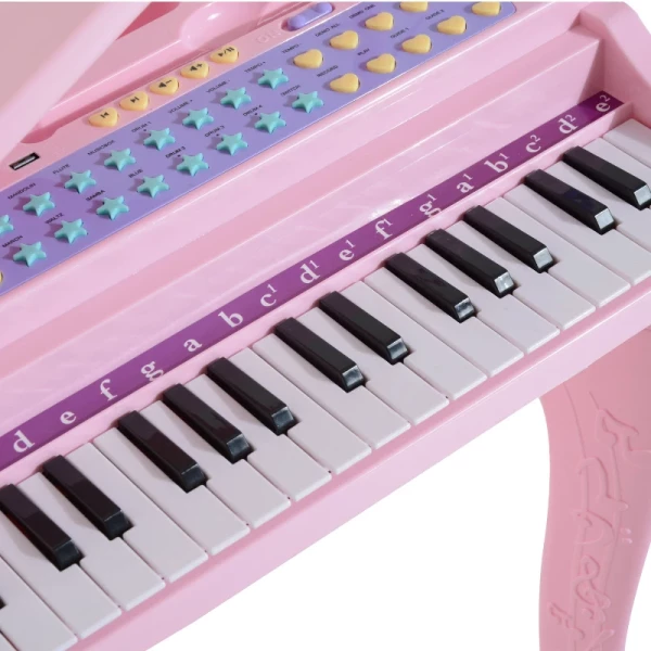  Kinderpiano Mini Piano Keyboard Muziekinstrument MP3 USB Inclusief Krukje 37 Toetsen Roze 8