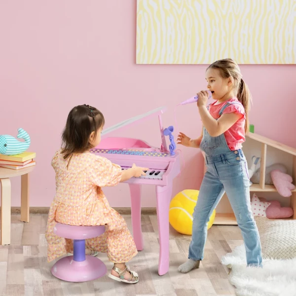  Kinderpiano Mini Piano Keyboard Muziekinstrument MP3 USB Inclusief Krukje 37 Toetsen Roze 10