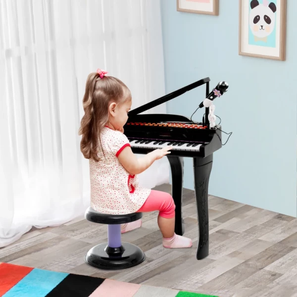  Kinderpiano Mini-pianotoetsenbord Muziekinstrument MP3 USB Incl. Kruk 37 Toetsen Zwart 2