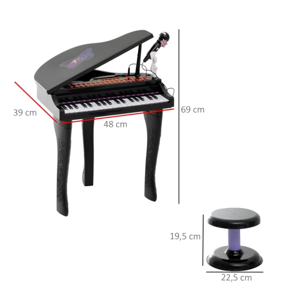  Kinderpiano Mini-pianotoetsenbord Muziekinstrument MP3 USB Incl. Kruk 37 Toetsen Zwart 3