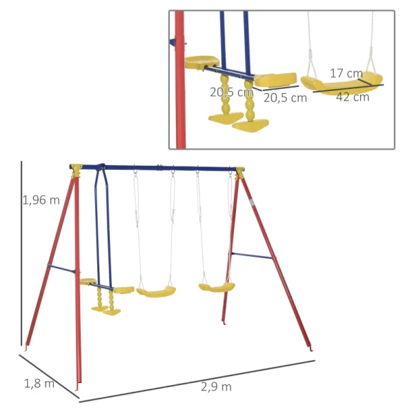  Kinderschommel, Tuinschommel, Schommelframe, 2 Schommels Met Wip, Buitenschommel Met In Hoogte Verstelbaar Frame, Buitenschommelframe, 3-5 Jaar, 290 X 180 X 196 Cm 3