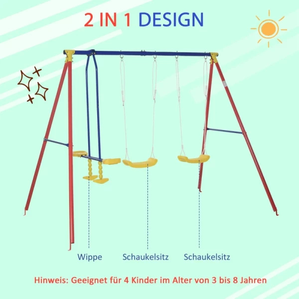  Kinderschommel, Tuinschommel, Schommelframe, 2 Schommels Met Wip, Buitenschommel Met In Hoogte Verstelbaar Frame, Buitenschommelframe, 3-5 Jaar, 290 X 180 X 196 Cm 4