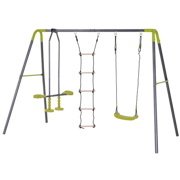  Kinderschommel Tuinschommel Schommelframe Schommelset Met Metalen Frame Klimmen Touwladder Wip 3-10 Jaar Tot 3 Kinderen 11