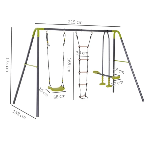  Kinderschommel Tuinschommel Schommelframe Schommelset Met Metalen Frame Klimmen Touwladder Wip 3-10 Jaar Tot 3 Kinderen 3