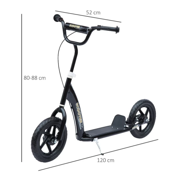  Kinderscooter Met Achterrem Kickscooter 12 Inch Kickscooter Scooter Stadsscooter Voor Kinderen Kickboard In Hoogte Verstelbaar Staal EVA Zwart 120 X 52 X 80-88 Cm 3