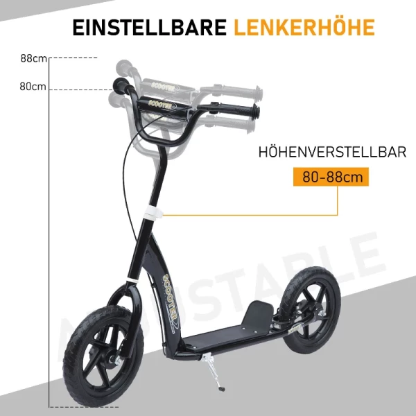  Kinderscooter Met Achterrem Kickscooter 12 Inch Kickscooter Scooter Stadsscooter Voor Kinderen Kickboard In Hoogte Verstelbaar Staal EVA Zwart 120 X 52 X 80-88 Cm 5