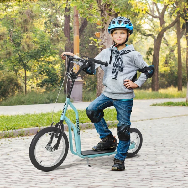  Kinderscooter Vanaf 5 Jaar, Scooter, Stadsscooter, Kinderscooter, Kickboard Met Luchtbanden 16/12 Inch, Blauw, 135 X 58 X 88-94 Cm 2