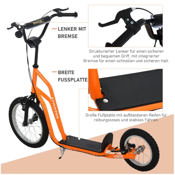  Kinderscooter Vanaf 5 Jaar, Scooter, Stadsscooter, Kinderscooter, Kickboard Met Luchtbanden 16/12 Inch, Oranje, 135 X 58 X 88-94 Cm 5