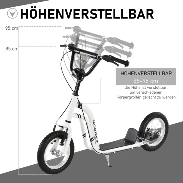  Kinderstep Vanaf 5 Jaar Step Kinderstep Stadsstep Kinderstep Kickboard Met Luchtbanden 12 Inch Rubber Aluminium Wit 120 X 58 X 85-95 Cm 4