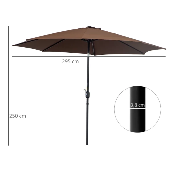  Klapparasol Tuinparasol Market Parasol Met Zwengel Staal 180/m² Polyester Bruin Ø2,95 X 2,5 M 3