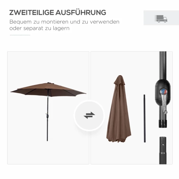  Klapparasol Tuinparasol Market Parasol Met Zwengel Staal 180/m² Polyester Bruin Ø2,95 X 2,5 M 6