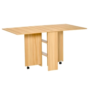  Klaptafel, Eetkamertafel, Bijzettafel, Verrijdbare Tafel, Bureau, Bijzettafel, Opbergoppervlak Met Wielen, Naturel, 140 X 80 X 74 Cm 1