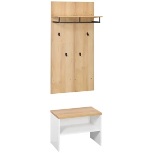  Kledingkast Met Schoenenbank, 1 Hoedenrek, 4 Kapstokhaken, Naturel + Wit 1
