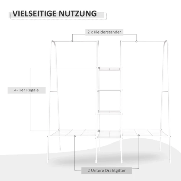  Kledingrek Met Schoenenrek, Vrijstaande Kledingstang, Kapstok, Staal, Wit, 176 X 47 X 177 Cm 4