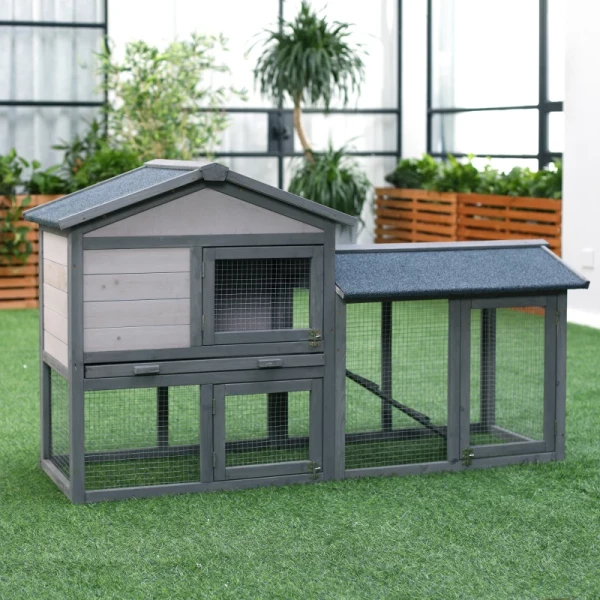  Kleindierhok Met Vrije Uitloop Dwergkonijnen Dwergkippen Dwergkonijnenhok Caviahok Caviakooien Voor Buiten Kleindierenhuis Dennenhout Grijs 147 X 54 X 84 Cm 2