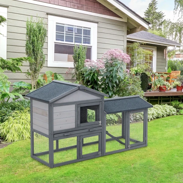  Kleindierhok Met Vrije Uitloop Dwergkonijnen Dwergkippen Dwergkonijnenhok Caviahok Caviakooien Voor Buiten Kleindierenhuis Dennenhout Grijs 147 X 54 X 84 Cm 8