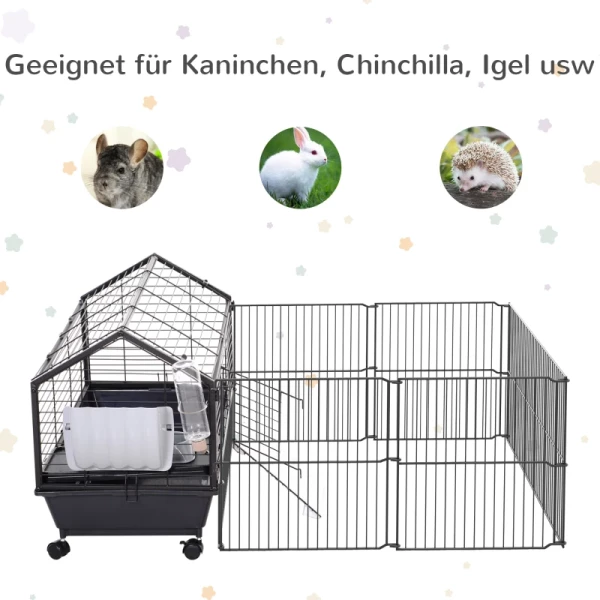  Knaagdierkooi Met Buitenverblijf Inclusief Toebehoren 88 Cm X 128,5 Cm X 56 Cm 4 Wielen Zwart Metaal PP Kunststof 5