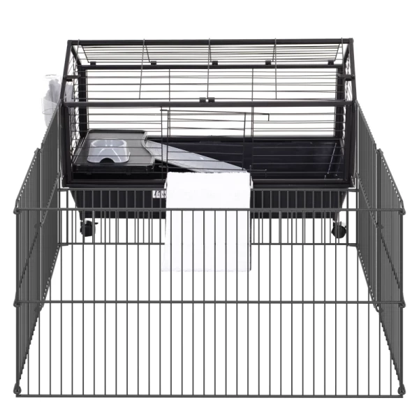  Knaagdierkooi Met Buitenverblijf Inclusief Toebehoren 88 Cm X 128,5 Cm X 56 Cm 4 Wielen Zwart Metaal PP Kunststof 8