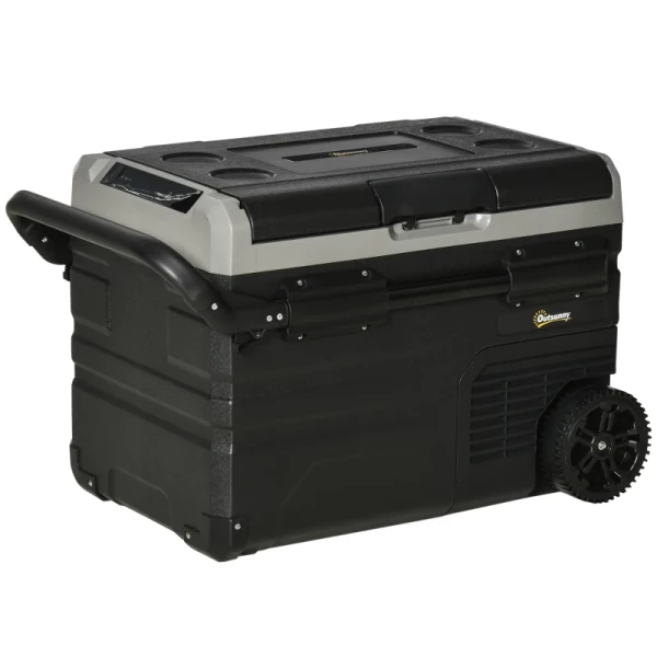 Koelbox Auto 40L Met LED Verlichting Compressor Auto Koelkast Met Handgrepen Transportwielen Kofferbak Camper Reizen 12/24V DC En 110-240V AC Grijs + Zwart 1