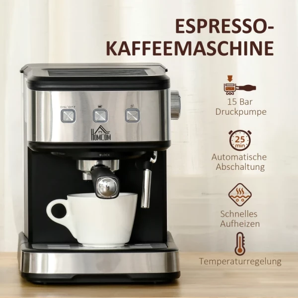  Koffiezetapparaat Van Roestvrij Staal Filterhouder Machine Met Melkopschuimer 1,5L Watertank 15 Bar Voor Espresso Cappuccino Latte Melkkoffie 850 W 4