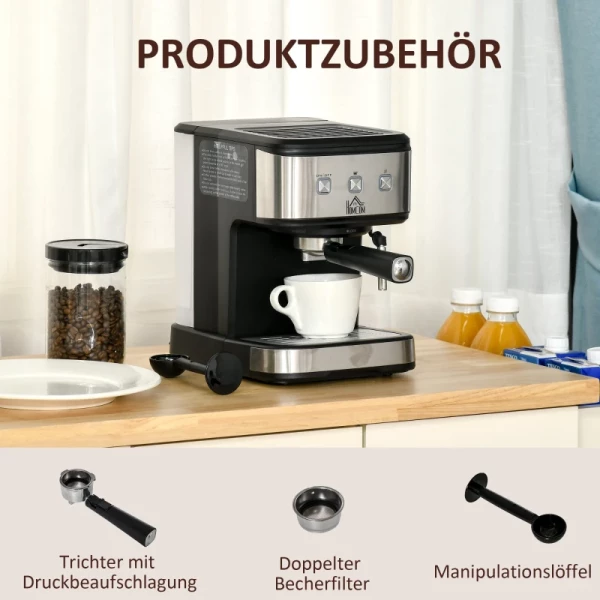  Koffiezetapparaat Van Roestvrij Staal Filterhouder Machine Met Melkopschuimer 1,5L Watertank 15 Bar Voor Espresso Cappuccino Latte Melkkoffie 850 W 7