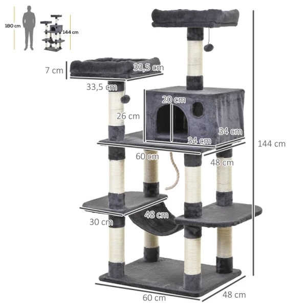  Krabpaal Luxe Met Hangmat Kattenhuis Klimboom Met Hangmat En Kattenhuis Kattenspeeltoren Donkergrijs 60 X 48 X 144 Cm 3