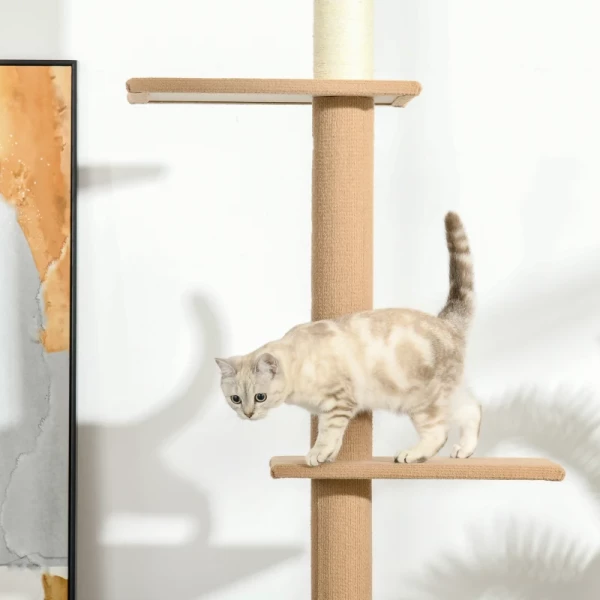  Krabpaal Plafond Hoog 228-260 Cm In Hoogte Verstelbare Krabpaal Klimboom Voor Katten Met 3 Niveaus Kattenkrabpaal Speelboom Van Vloer Tot Plafond Kaki 5