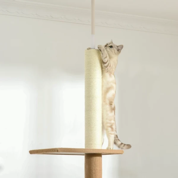  Krabpaal Plafond Hoog 228-260 Cm In Hoogte Verstelbare Krabpaal Klimboom Voor Katten Met 3 Niveaus Kattenkrabpaal Speelboom Van Vloer Tot Plafond Kaki 7