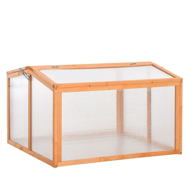 Kweekkas Broeikas Kweekbak Plantenbed Met Deksel Van Hout En Polycarbonaat Weerbestendig Oranje 90 X 80 X 58 Cm 1