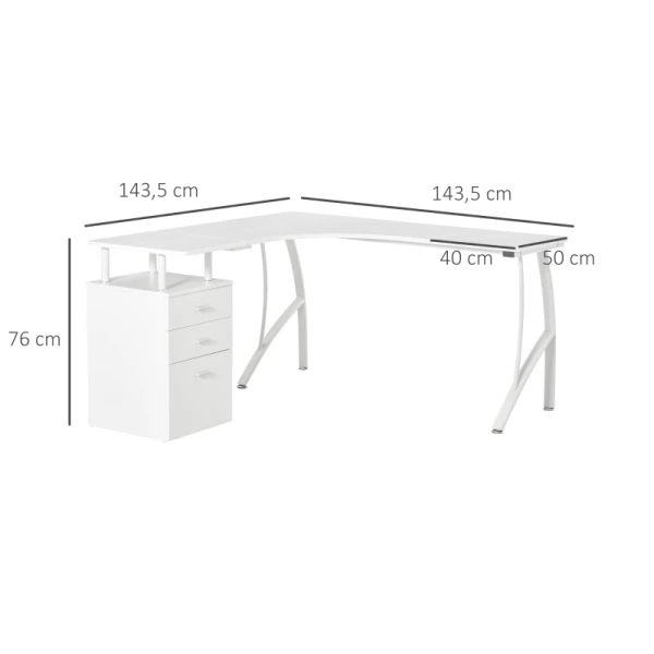  L-vormig Bureau Met Lades MDF Metaal Wit 143,5 X 143,5 X 76 Cm 4