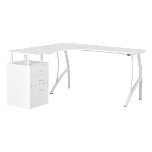 L-vormig Bureau Met Lades MDF Metaal Wit 143,5 X 143,5 X 76 Cm 1