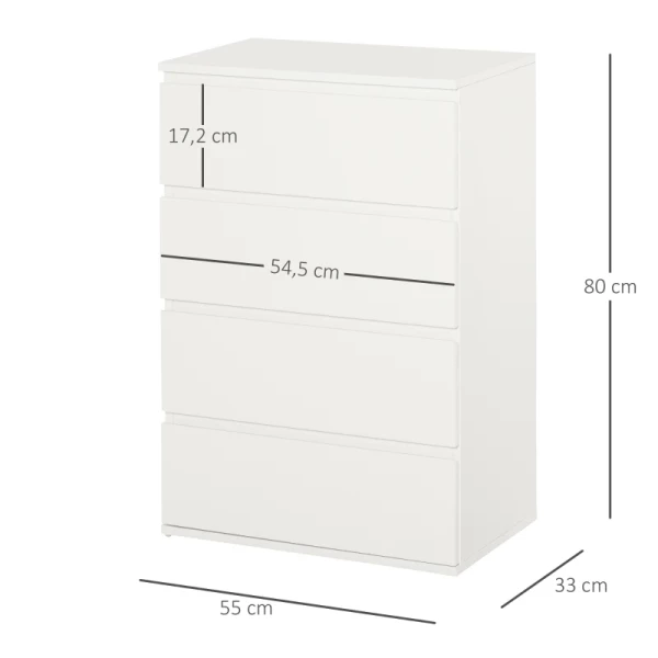  Ladekast Kantoorkast Ladekast Dressoir Met 4 Lades, Uitneembaar, Greeploos, Kogelgelagerde Geleidingen Met Kantelvaste Trekbanden, Wit, E1 Spaanplaat, 55x33x80 Cm 3