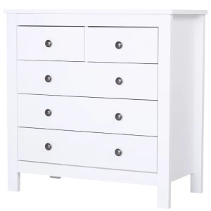  Ladekast Met 5 Laden, Zijkast, Ladekast, Dressoir Met Kantelbeveiliging, Kast Voor Woonkamer, Slaapkamer, Wit 79 X 39,5 X 80,5 Cm 1