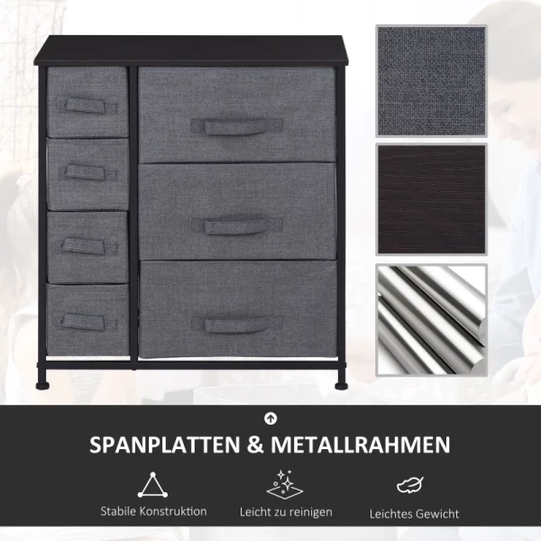  Ladekast Opbergkast Met Opvouwbare 7 Stoffen Lades Metalen Frame + Hout + Non-woven Grijs 63,5 X 30 X 71 Cm 6