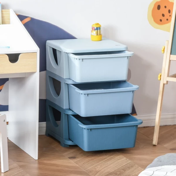  Ladekast Voor Kinderen Met Opbergruimte Opbergdozen Speelgoedorganisator Speelgoeddoos Drie Niveaus Voor Kinderkamers 3-6 Jaar Kindermeubels Blauw 37 X 37 X 56,5 Cm 2