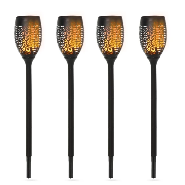 Lamp Op Zonne-energie, Tuinlamp, Set Van 4 Lampen, 6-8 Uur, IP44 Waterdicht, Kunststof, Zwart, Ø12 X H72 Cm 1