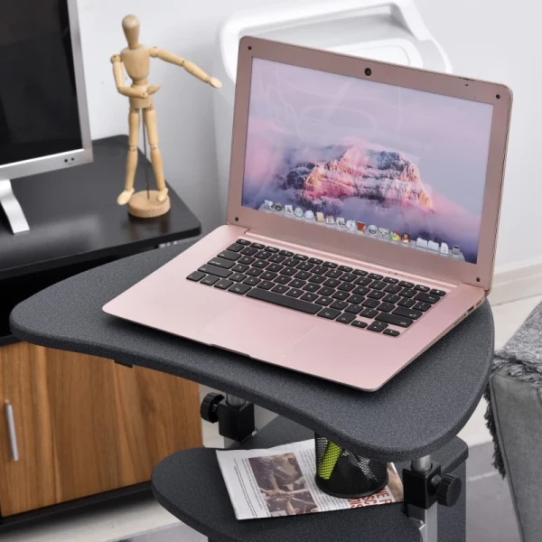  Laptoptafel Laptopstandaard Notebooktafel Met Wielen En Plank Computer Tablet In Hoogte Verstelbaar Staal + MDF Zwart 54 X 40 X 80-115 Cm 8