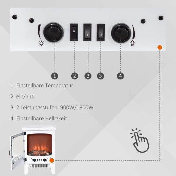  LED Elektrische Haard Met Vlameffect 900/1800 W Metaal ABS Kunststof Glas Wit 39 X 26 X 54,8 Cm 5