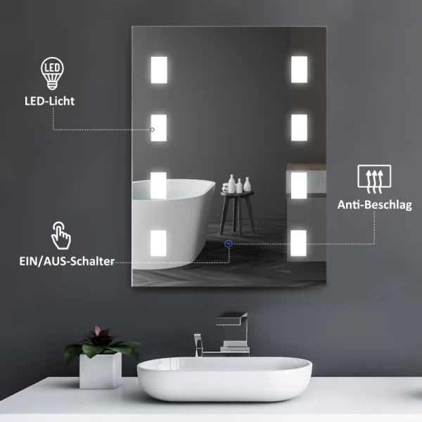  Lichtspiegel LED-spiegel Anti-condens Badkamerspiegel Badkamerspiegel Wandspiegel Met Aanraakschakelaar Zilver 70 X 50 X 4 Cm 5