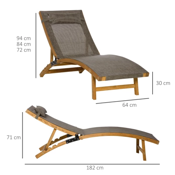  Ligbed Inclusief Kussen, Verstelbare Rugleuning, Weerbestendig, Massief Hout, Bruin + Naturel 3