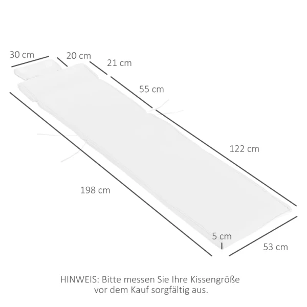  Ligbed, Ligkussen, Tuinligbed Met Afneembaar Kussen Hoes Van Polyester + Katoenvezel, Crèmewit, 198 X 53 X 5 Cm 3