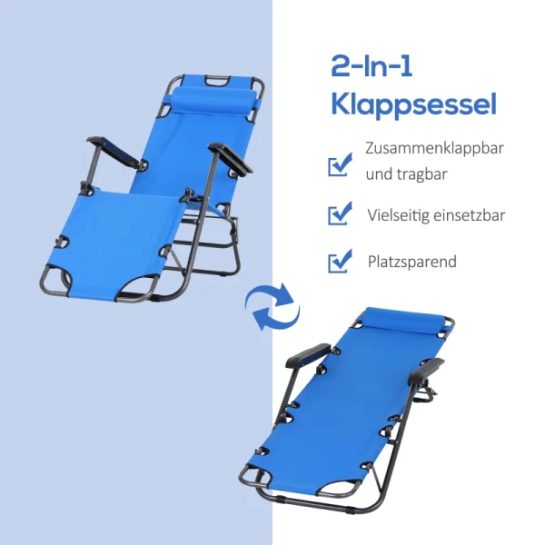  Ligstoel Met Kussen, Opvouwbare Strandligstoel, 2-laags Tuinligstoel, 2-in-1 Relaxligstoel, Metaal + Oxford Stof, Blauw 135 X 60 X 89 Cm 4